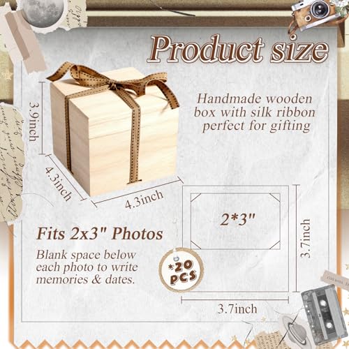 Feifeiya Mini Wooden Pull out Photo Box, DIY 2x3 Album,20 Photos,Natural - Image 2