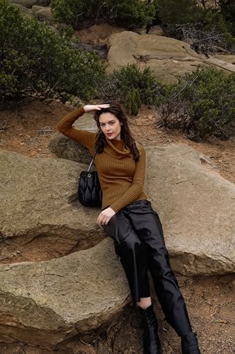 Image of v28 Women's Stretchable Cowl Neck Knit Long Sleeve Slim Fit Bodycon Sexy Sweater