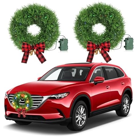ovsor LED Wreath Car Decoration -2 pc Christmas Car Wreath for Christmas Truck Decorations, RGB LED Christmas Wreath for Christmas Car Decorations Exterior Cover