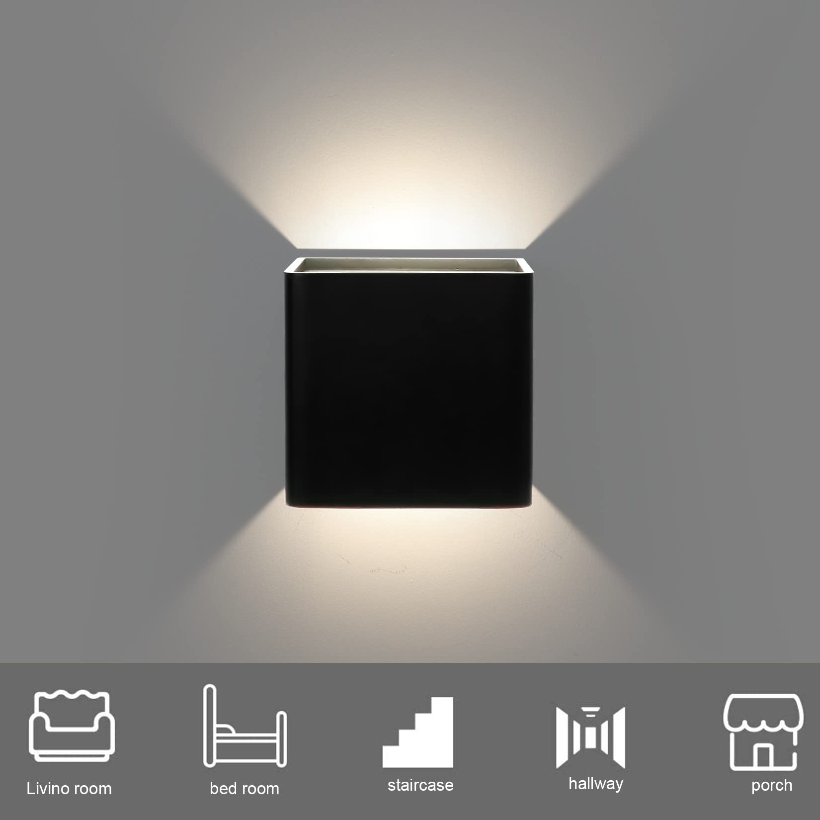 Ralbay LED Modern Black Indoor Wall Sconce 2-Pack 10W Modern LED Aluminum Wall Mounted Light Fixture Lamps Up and Down Wall Sconce for Indoor Living Room Bedroom Hallway (Natural White Light, 4000K)