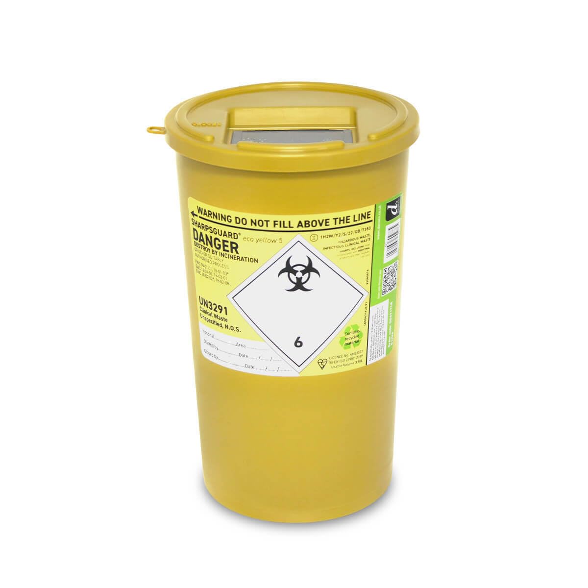 DNDD471YL Sharps Bin, 5L Capacity, Yellow