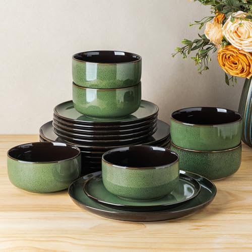 Image of LERATIO Ceramic Dinnerware Sets for 4,Porcelain Plates and Bowls Sets,Handmade Reactive Glaze Dishes Set,Oven&Dishwasher & Microwave Safe,Service for 4