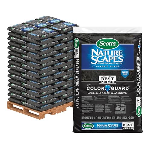 Scotts Nature Scapes Color Enhanced Mulch Classic Black - Wood Shredded and Bagged, Black Mulch for Landscaping, Bulk Pallet, 1.5 cu. ft. (80-Bag Pallet)