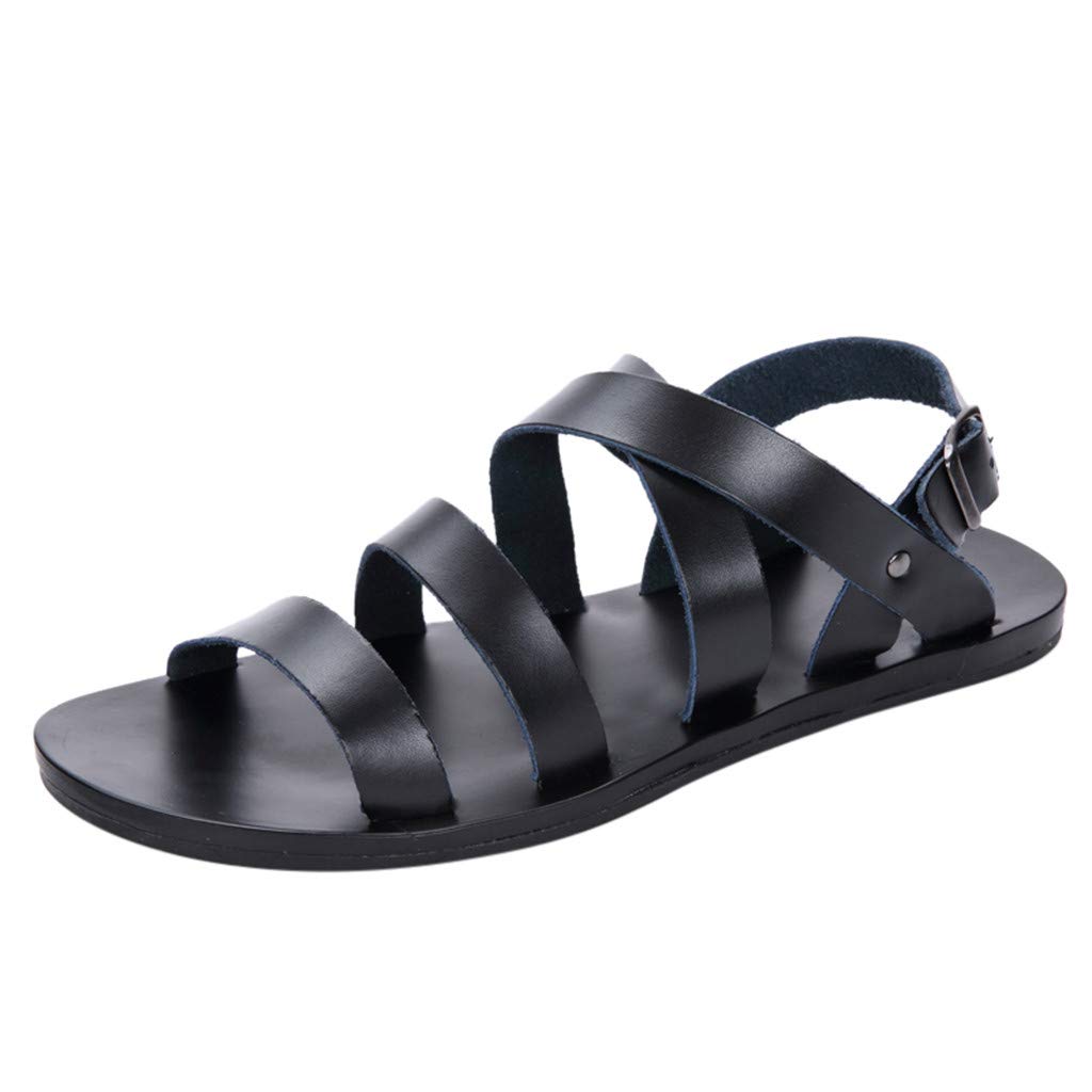 Sandalen voor dames, Romeinse stijl, gespriem, antislip, zachte zolen, slippers, badslippers, bohemian flip flops, platte teenslippers, riempjessandalen, strandsandalen, grijs, 38