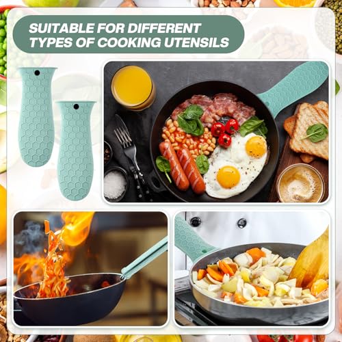 Patelai 2pcs Silicone Handle Cover for Cast Iron Skillet Kitchen Silicone Handles for Pots and Pans Non-Slip Pot Holder Sleeve for Fry Pan Griddles Metal Aluminum Cookware(Bright Green) - Image 4