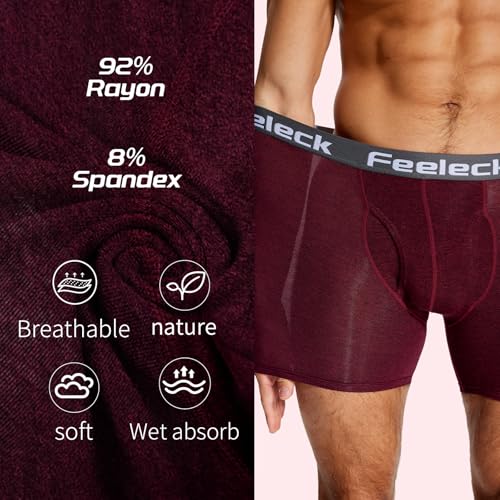 Feeleck Mens underwear Rayon Boxer Briefs 7-Pack Moisture Wicking with Fly Trunks for Man2