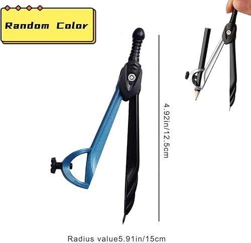 Miniatura 2 de Transportador y brújula para geometría Brújula profesional Brújula de carpintería precisa con portalápices dibujo ajustable