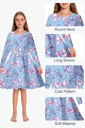 RONGTAI Girls Dresses Long Sleeved Bow-Knot Print Causal Dresses for 4-13Y Kids Girl Gifts4