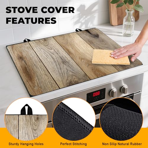 Image of Stove Top Cover for Home Decoration Kitchen Pad Washable Cooktop Covers Countertop Stove Protector Mat for Home Kitchen Cooktops (Wood grain, 28 inchx20 inch)