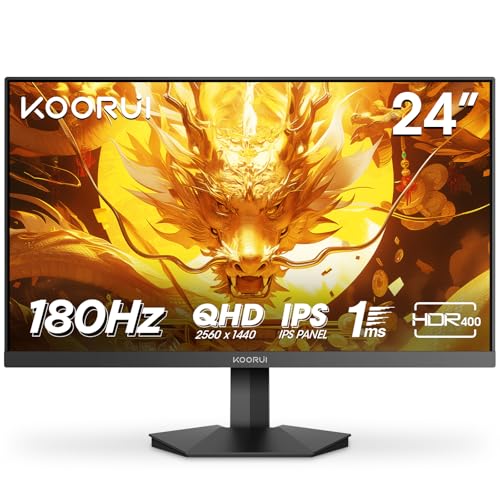 KOORUI G2421V Ecran PC Gamer 24 Pouces, 180Hz, IPS, QHD 1440P Ecran Gaming, 1ms, HDR 400, Adaptive Sync,Compatible VESA 75 * 75mm, HDMI 2.0/DP1.4, Faible Lumière Bleue