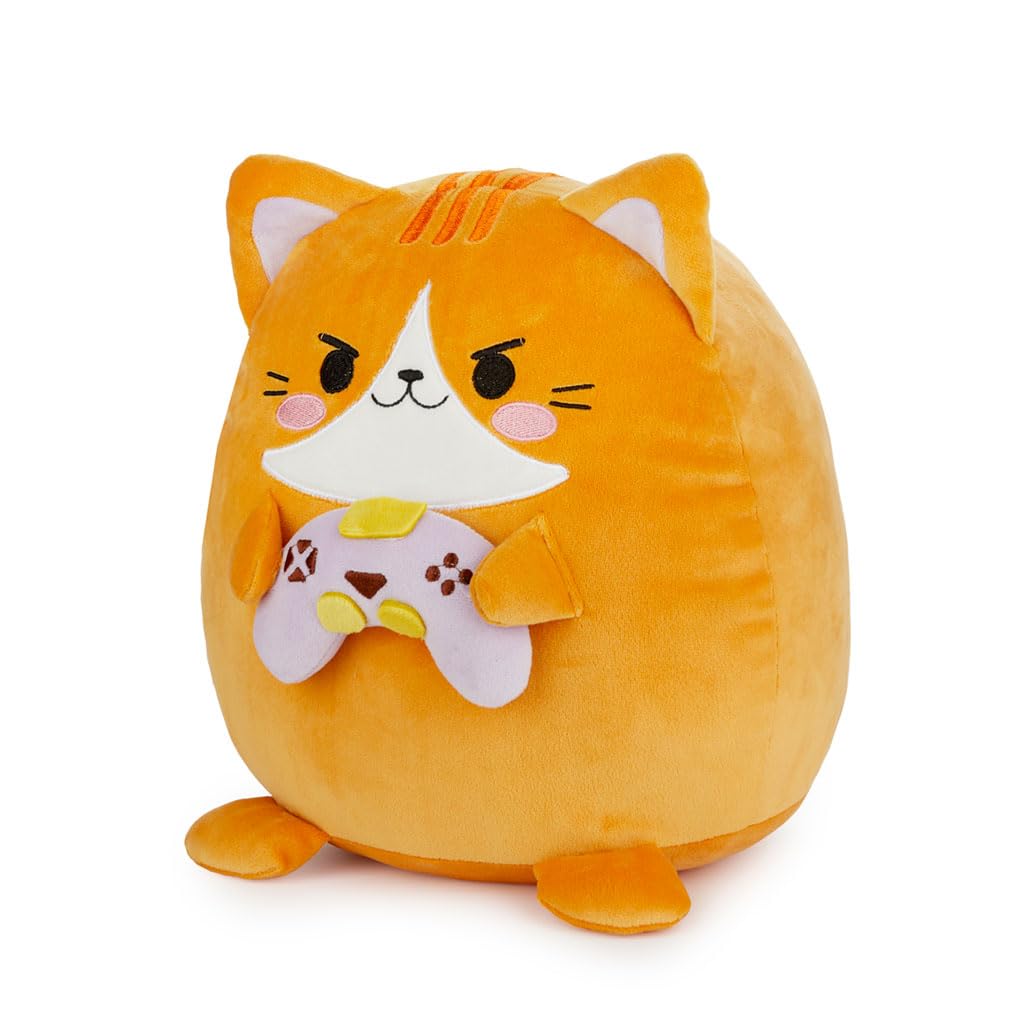 Balvi Cojín Fluffy Kawaii Gamer Color Naranja Gato Jugador de Videojuegos Suave y Esponjoso Nylon