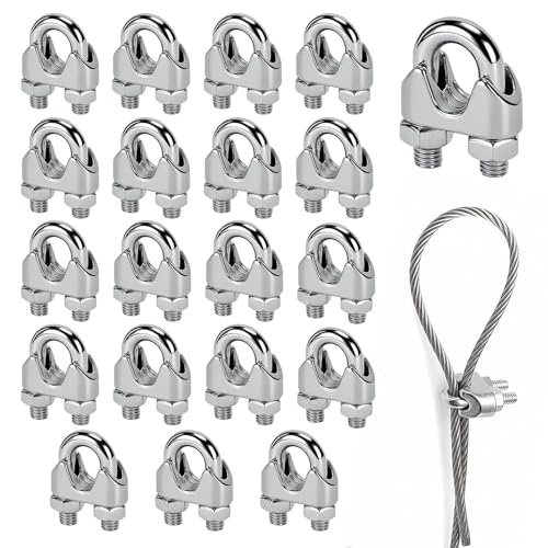 Abrazadera Cable Acero, 20 piezas Abrazaderas de Perno en U de Acero Inoxidable Wire Rope Clips para Conexión de Extremo de Cable de Hierro Sujetar Cuerdas Toldos Colgantes Tendederos (M4)