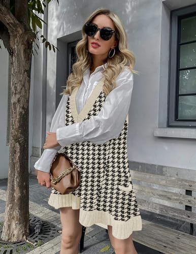 Image of Zeagoo Womens Sweater Vest Dress Pattern Knitted Pullovers Sweaters V Neck Tank Sweater Dress with Pockets