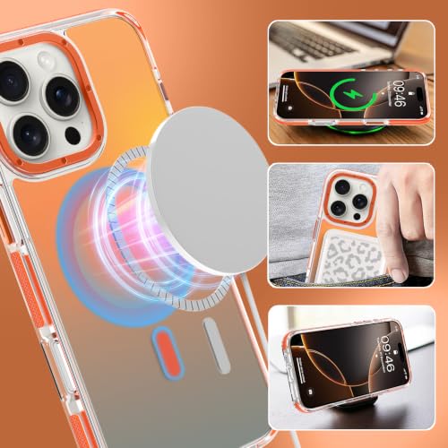 Image of Magnetic Case for iPhone 16 Pro Max [Compatible with Magsafe] [Cute Fashion Fluorescent Design] [1 Screen Protector] Slim Translucent Matte Case for iPhone 16 Pro Max 6.9 inch 2024, Orange