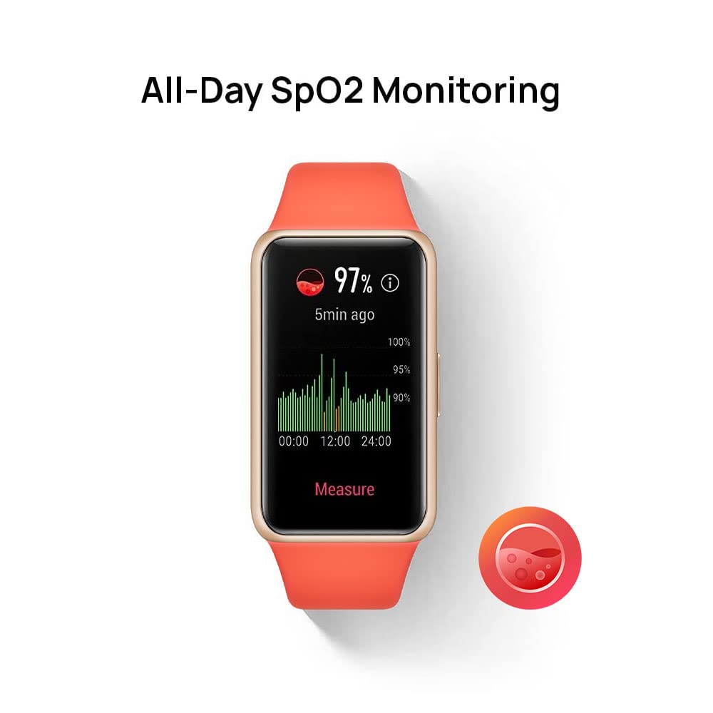 HUAWEI Band 6 Smart Band Fitness Tracker, Touchscreen AMOLED 1.47” a colori, Monitoraggio Battito Cardiaco, Sonno, Saturazione dell`Ossigeno, Resistente all’Acqua, Amber Sunrise