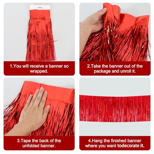 Image of BEISHIDA 3 Packs 30 Feet Metallic Foil Fringe Garland Tinsel Streamers，Shiny Red Wall Hanging Tinsel Fringe Banners for Wedding Birthday Party Decoration Halloween Christmas New Year
