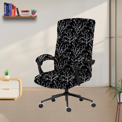 Image of Eleganta Stretch Boss Office Chair Cover Printed Computer Chair Covers with Armrest Cover Universal Removable Spandex Rotating Chair Slipcovers Soft Desk Chair Seat Protector Black Branch (Pack of 8)