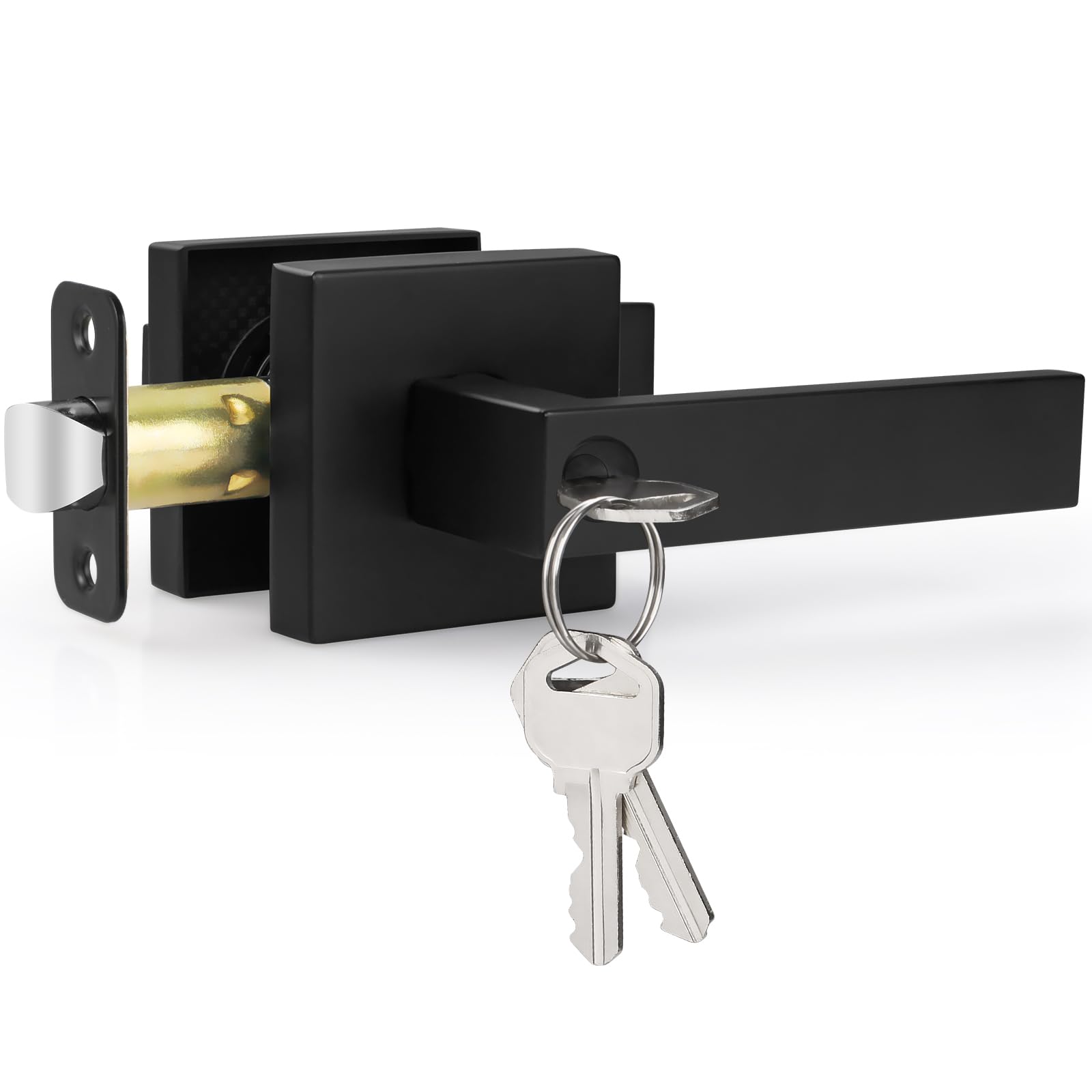 Photo 1 of Estmoon Door Lock Matte Black Door Knob with Lock, Heavy Duty Keyed Front Door Handle Exterior Lockset, Entrance Exterior Door Knob for Bedroom, Bathroom, Front Door, Office, 1 Pack