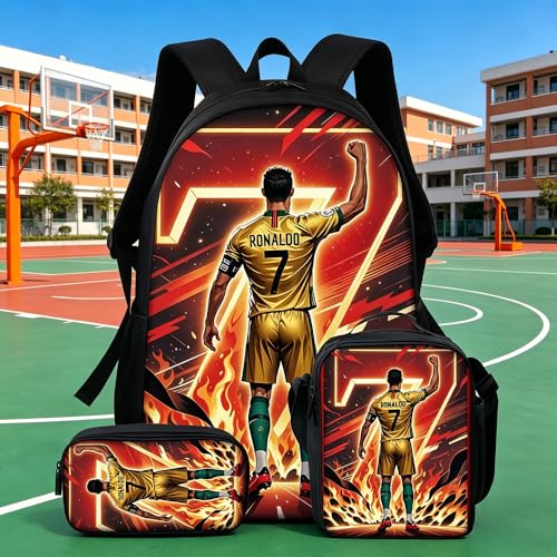 Conjunto de mochila de superestrelas do futebol de grande capacidade de 43 cm com um estilo moderno e personalizado 3 em 1 é requintadamente projetado e amplamente aplicável, tornando-a uma escolha
