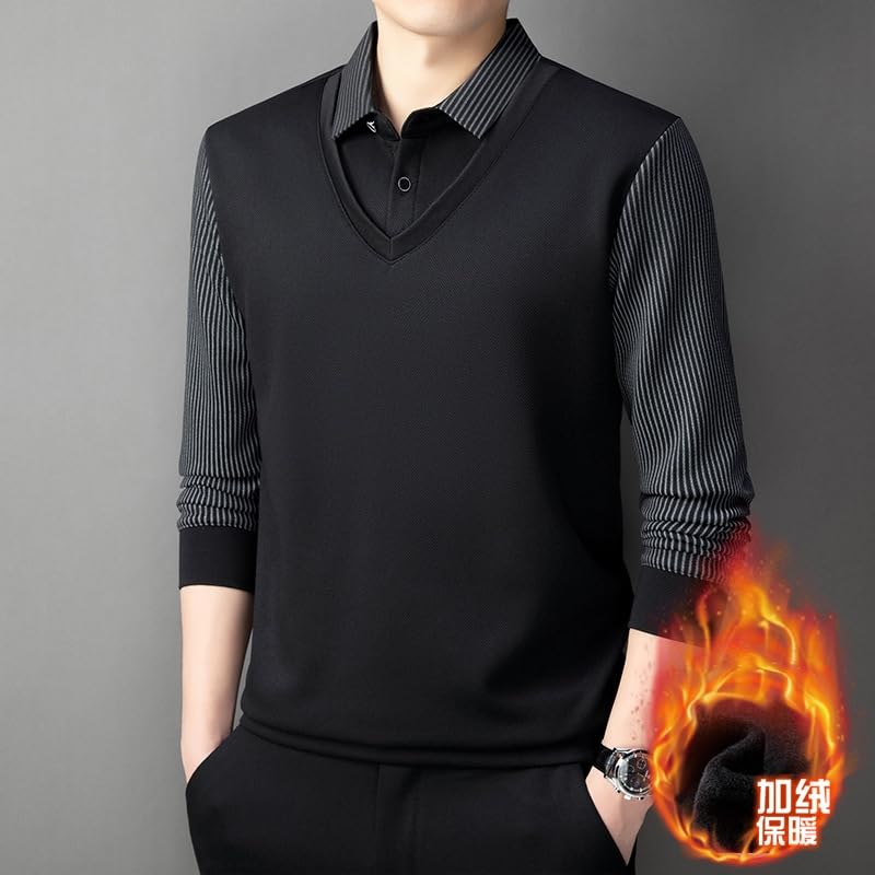 Winter Thick Thickened Men's Middle-Aged Warm Collar Long Sleeve Casual Top 7