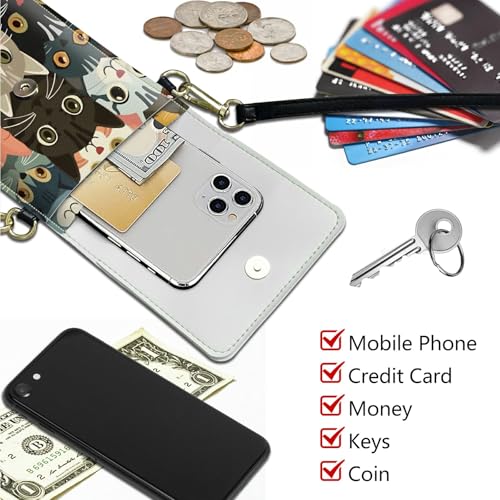 Small Crossbody Bag Cell Phone Purse for Women Men, Cats Touch Screen Phone Bag PU Leather Mini Adjustable Strap Bag Double Pockets Wallet Case for All Smartphones4