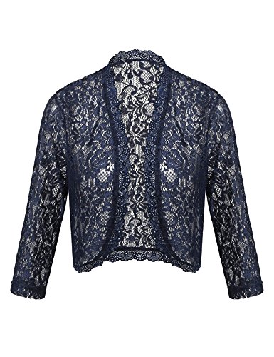 Dealwell Bolero Cardigan for Womens Long Sleeve Floral Lace Dressy Shrugs for Dresses (Navy Blue, XXL)
