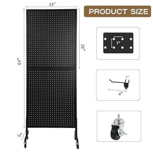 Eastern Tree Metal Pegboard Display Stand 2'x 5'with 30 Hooks, Pegboard Panels Display with Wheels, Peg Board Display Rack, Standing Pegboard Display- Black by Eastern Tree - Image 2
