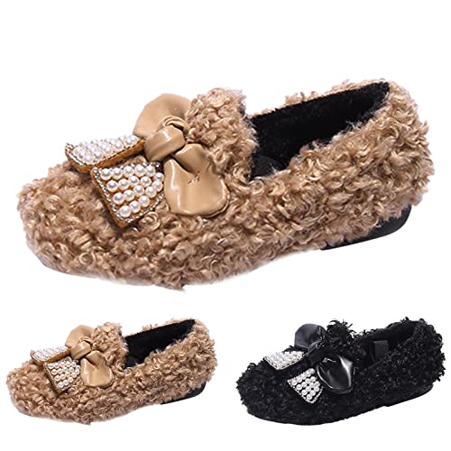 sfdgfhyf Toddler House Shoes Winter Child Boots Boy Girls Cotton Shoes Flat Bottom Non Slip Solid Color Pearl Bow Plush3