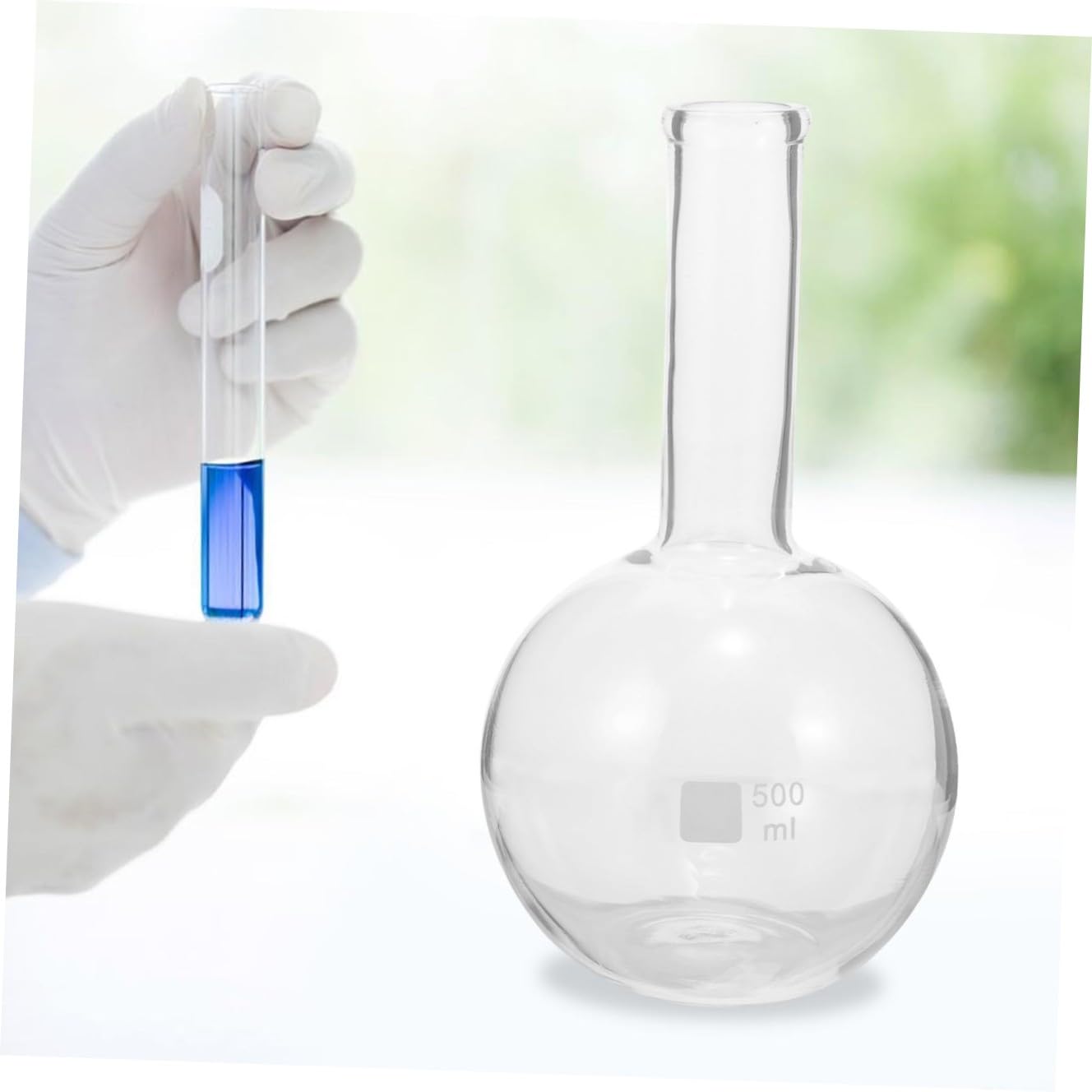 Clear Glass Flask Laboratory Distillation Jar Heat-Resistant Neck Flask for Chemistry Experiments Mixing Heating Scientific Use
