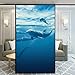 Xijier No Glue Decorative Privacy Frosted Window Film Ocean Dolphin Pattern Glass Door Window Covering Window Decals Window Sticker for Home Office 89x160cm(35