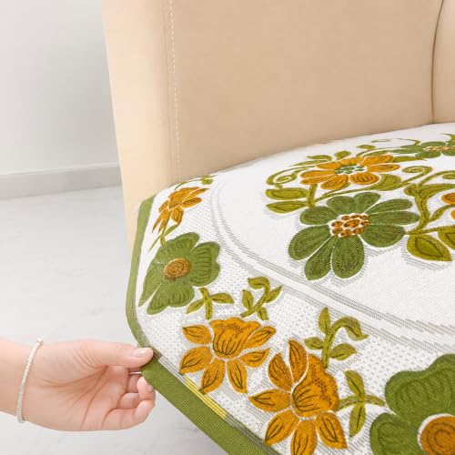 Image of Homerz Premium 'Surya Series' Sofa Cover | Stylish Sofa Protector | Net Fabric | Anti-Stain & Washable Slip Cover Exact Size Antislip (Daisy Green, 1 Seater, Only Seat Cover)