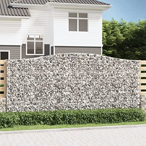 Homgoday Cestas de gaviones 5 uds Forma de Arco Hierro 400x50x180/200 cm, Cesta Muro Gaviones, Gavión Jardinera Contenedor, Muro de Gaviones de Jardín, Vallado Cerca Patio