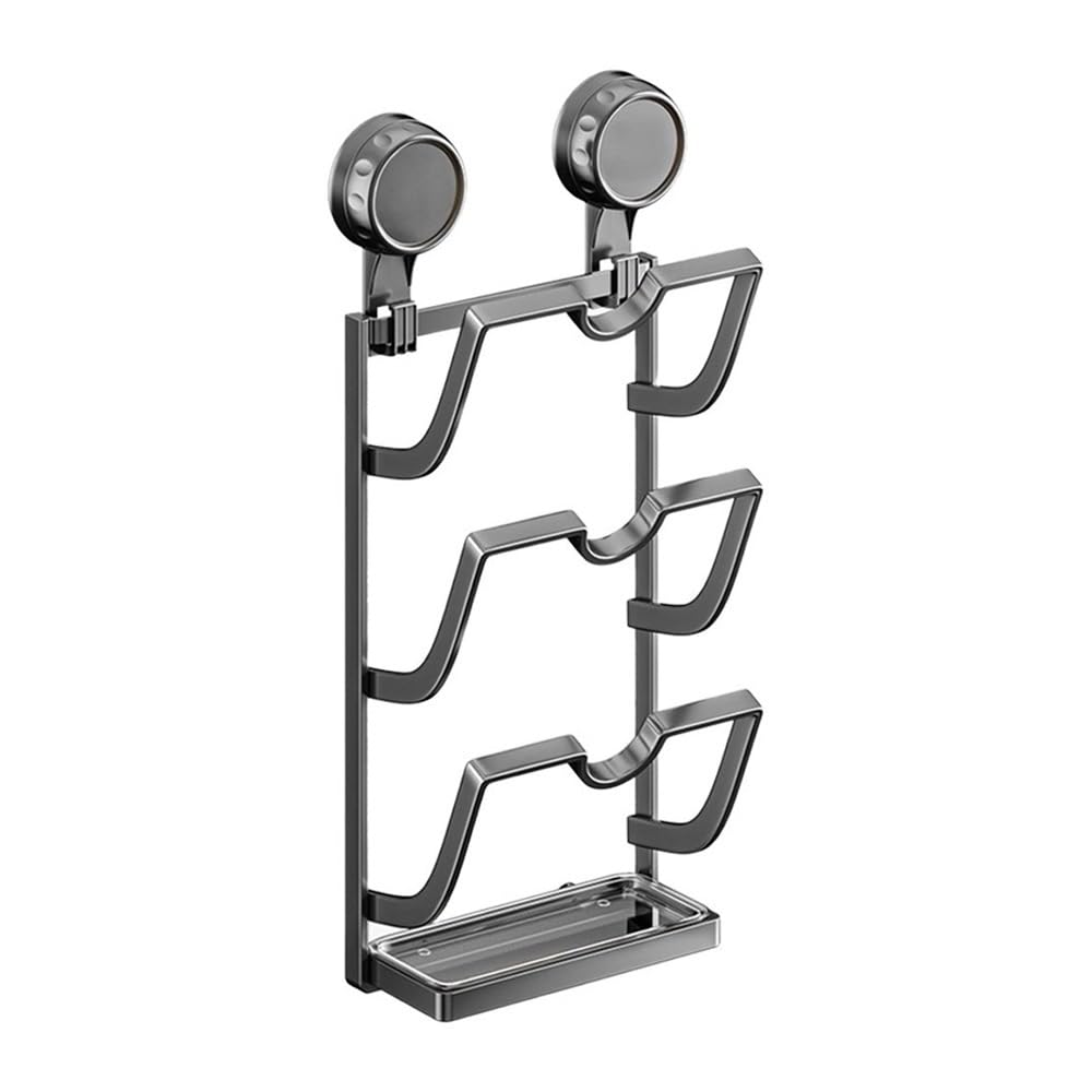 JIUJU Suction Cup Pot Lid Holder Metal Multi-Layer Design Kitchen Storage Rack(Grey-3 Layer)