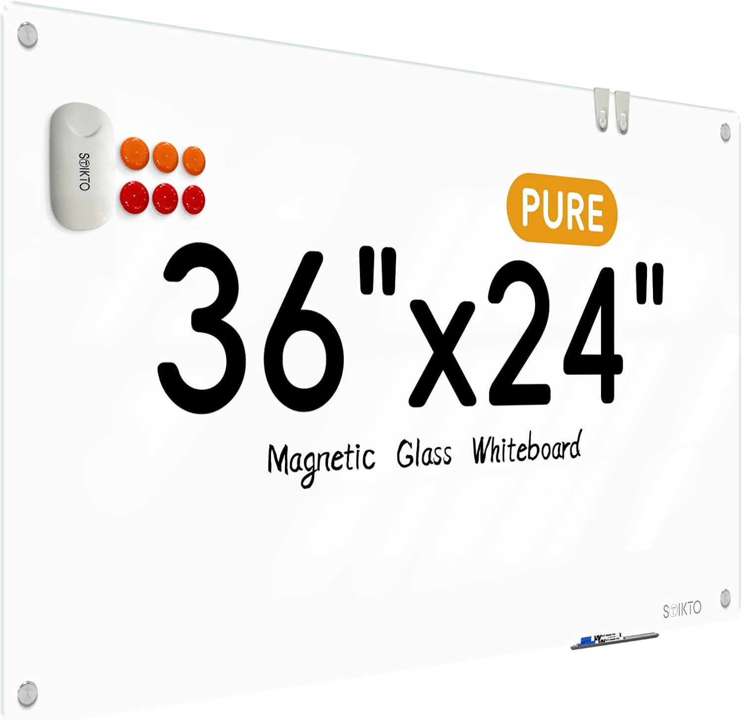 Glass Whiteboard - Glass Dry Erase Board 36" x 24" Magnetic Pure White Board Glass Writing Board White Boards for Walls Wall Office Home Pure White 36"W x 24"H