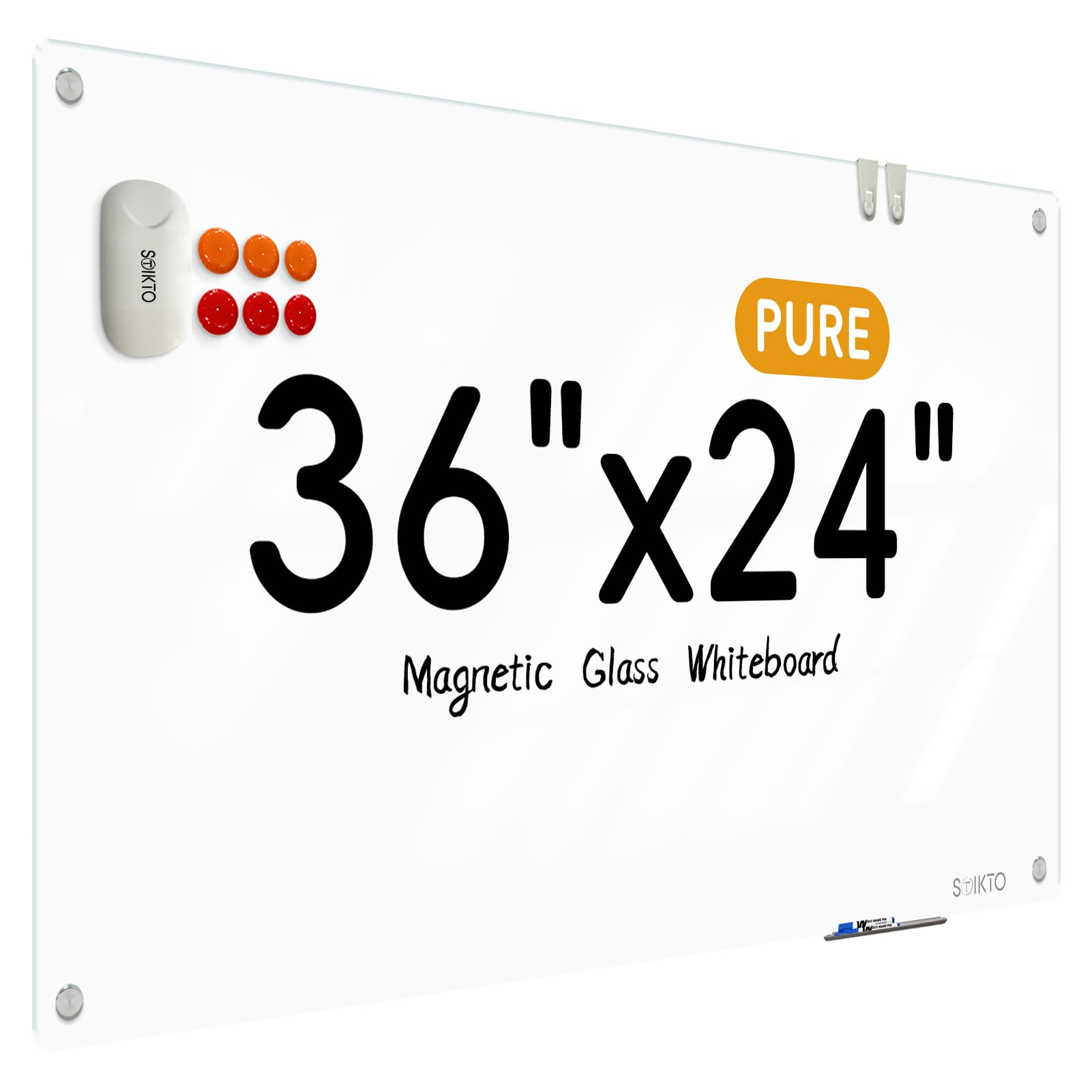 Glass Whiteboard - Glass Dry Erase Board 36" x 24" Magnetic Pure White Board Glass Writing Board White Boards for Walls Wall Office Home