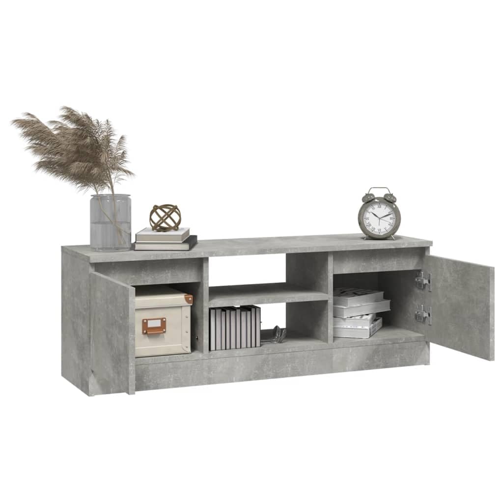 TV-Schrank Betongrau 102x30x36 cm, Holzwerkstoff, mit Tür, viel Stauraum für DVD-Player, Spielkonsolen, Moderne Wohnzimmer-Möbel, praktisches Media Entertainment Center