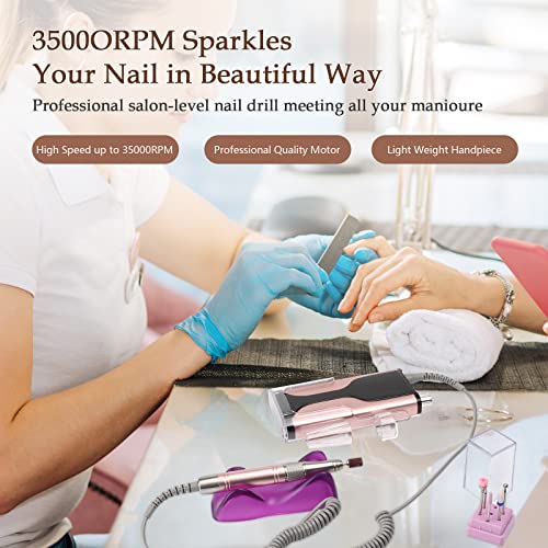 Rechargeable Nail Drill, 35000Rpm Professional Acrylic Nail Drill Machine, Portable Electric Nail File With 7 Bits,Portable Electronic Nail Filer For Home Salon Manicure Tools #TOP1