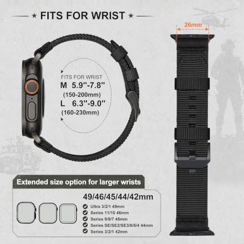 Image of Tactical Nylon Bands for Apple Watch Ultra 3 2 Band Series 11-1 /SE Men | Rugged Breathable Fabric, Nato Adjustable Sport Strap with Reinforced Connector for iWatch 42mm 41mm 40mm 38mm, M