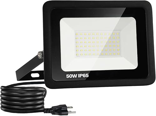 Paquete de 2 luces LED de 100 W para exteriores, luz de trabajo LED súper brillante de 10000 lm con enchufe de 5.9 pies, IP65 impermeable 6000 K luz