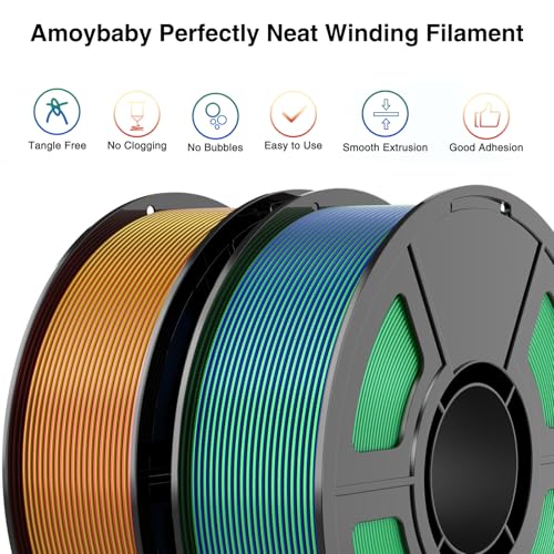 Image of Dual Color Silk PLA Filament 1.75mm 3D Printer Filament Bundle, 2kg Spool (4.4lbs), Dimensional Accuracy + /- 0.03 mm, Fit Most FDM 3D Printers (Gold Red + Blue Green)