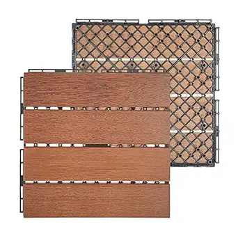 Plantex Tiles for Floor-Interlocking Wooden Tiles/Garden Tile/Quick Flooring Solution for Indoor/Outdoor Deck Tile-Pack of 10 (Merbau Wood)