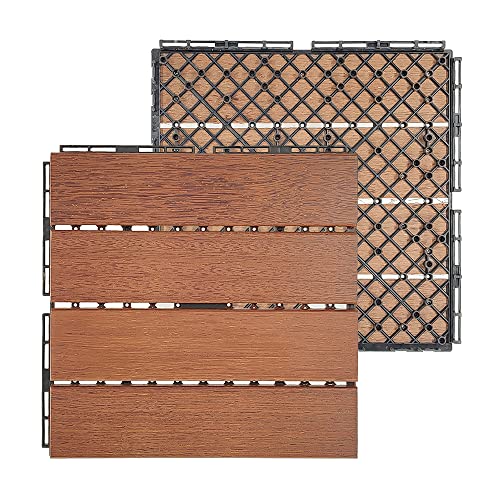 Image of Plantex Tiles for Floor-Interlocking Wooden Tiles /Garden Tile /Quick Flooring Solution for Indoor /Outdoor Deck Tile-Pack of 12 (Merbau Wood)