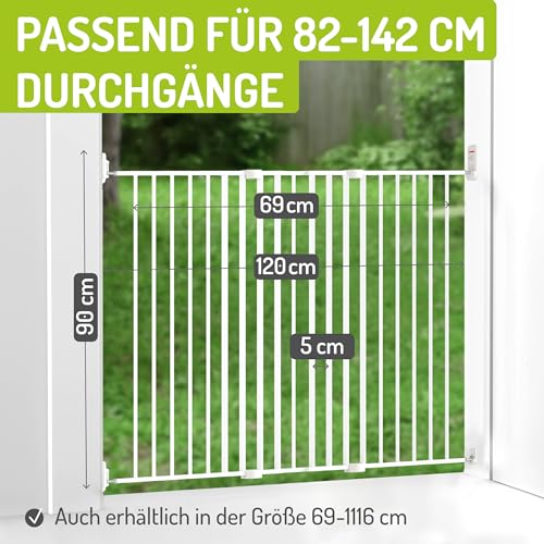 BOMI Treppenschutzgitter Maja 69-142 cm | Zum Bohren | Baby Schutzgitter für draußen im Garten | Hundegitter und Katzenschutzgitter | Extra breiter Durchgang