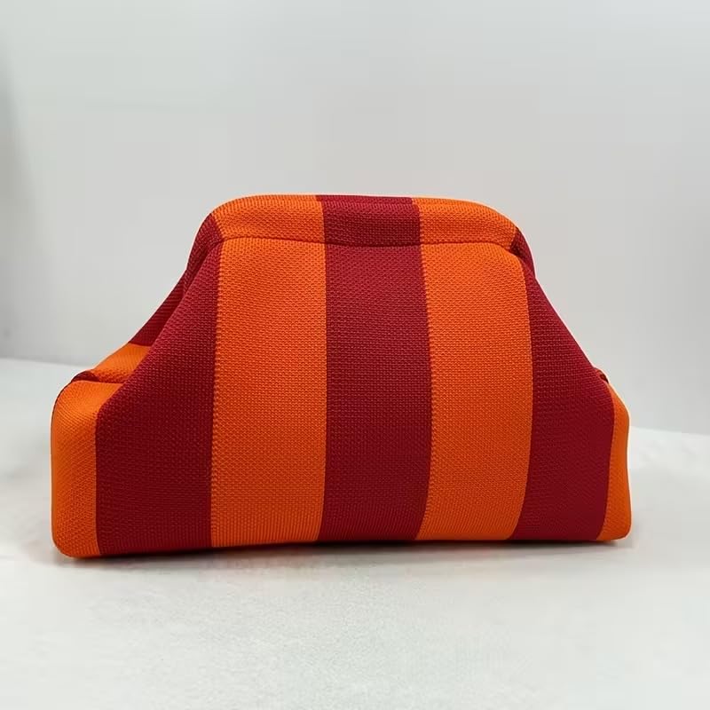 Image of Kawn Women's Striped Crochet Clutch Purse | Woven Handcrafted Shoulder Handbag | Kiss-Lock Dumpling Style Evening Clutch for Daily Use & Outings