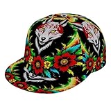 Unisex Adult Blue Green Red Fire Flame Dragon Fox Kitsune Black Art Baseball Cap Snapback Dad Hat for Camping Golf Outdoor Activities, Fashionable Adjustable Snap Military Cap, One Size Fits Most