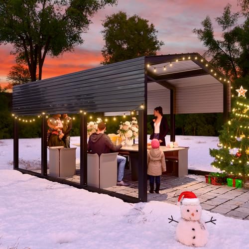 Image of Metal Carport 10x15ft Heavy-Duty | Military-Grade Reinforced Garage Kits with Steel Roof & Hurricane | 80lbs /Sq.Ft Snow /RV /Camper /Truck /Tractor Shelter Outdoor