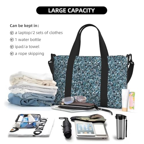 Laptop Tote Bag for Women Work - Bling sparkly gemstone blue print Gym Bag for Women Men, Personal Item Crossbody Travel Bags Carry On, Overnight Weekender Bags for Women Travel4