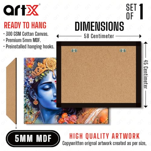 Image of ArtX Canvas Radha Krishna Wall Painting, Big Size Wall Art Painting For Living Room, Bedroom, Multicolor, Abstract, 58.0 X 45.0 cm, Set of 1