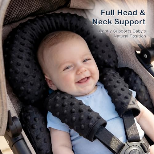 Image of Pro Goleem Infant Car Seat Insert, Baby Head Neck Body Support, Soft Minky Newborn Car Seat Strap Pads, 2-in-1 Reversible, Boys and Girls, Black