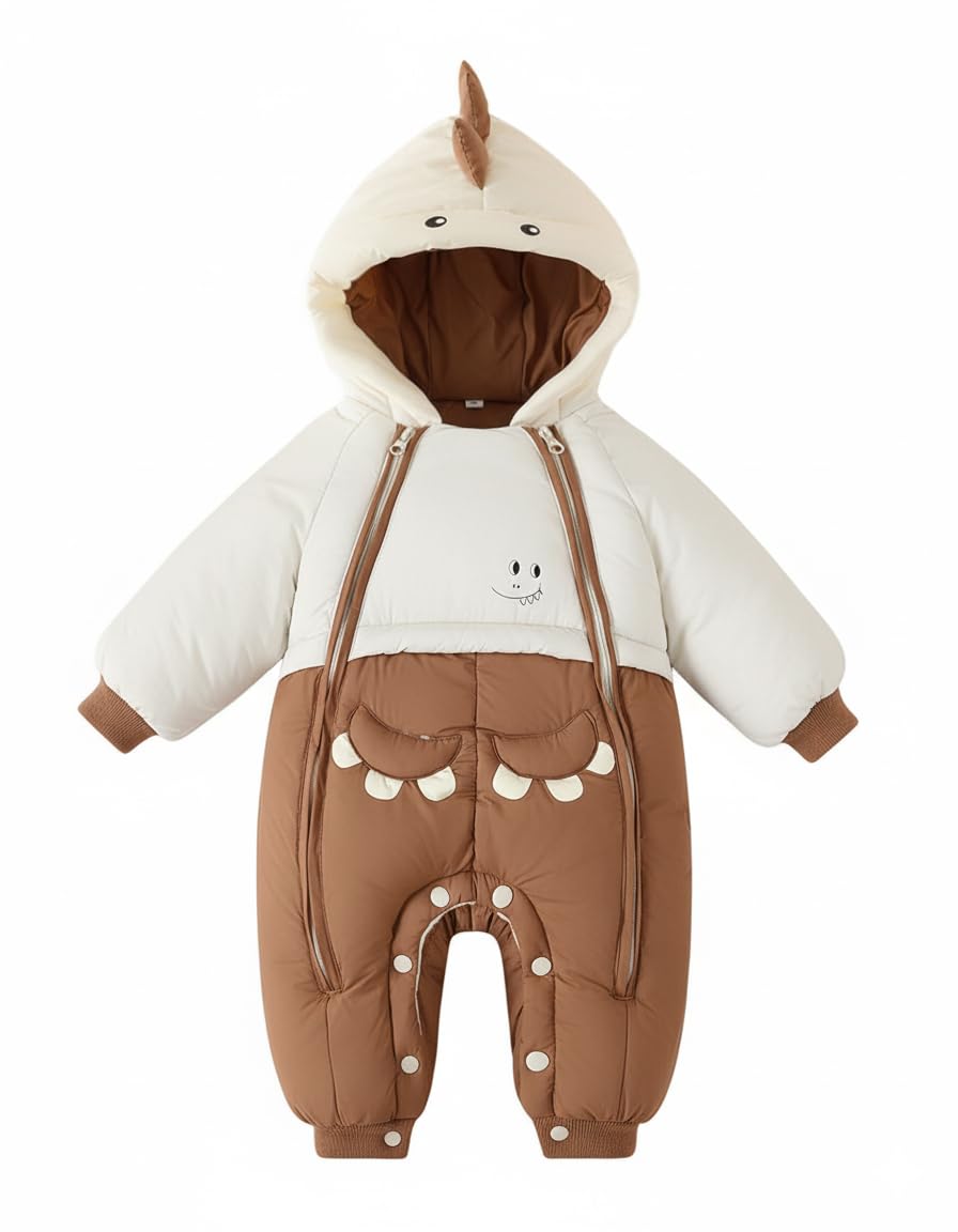 Acolchado Mono Bebe Invierno, Cute Dino Buzo Bebe Invierno Ropa Bebe Niño Biña, Double Zipper Mameluco Bebe Invierno, 3-24 Meses